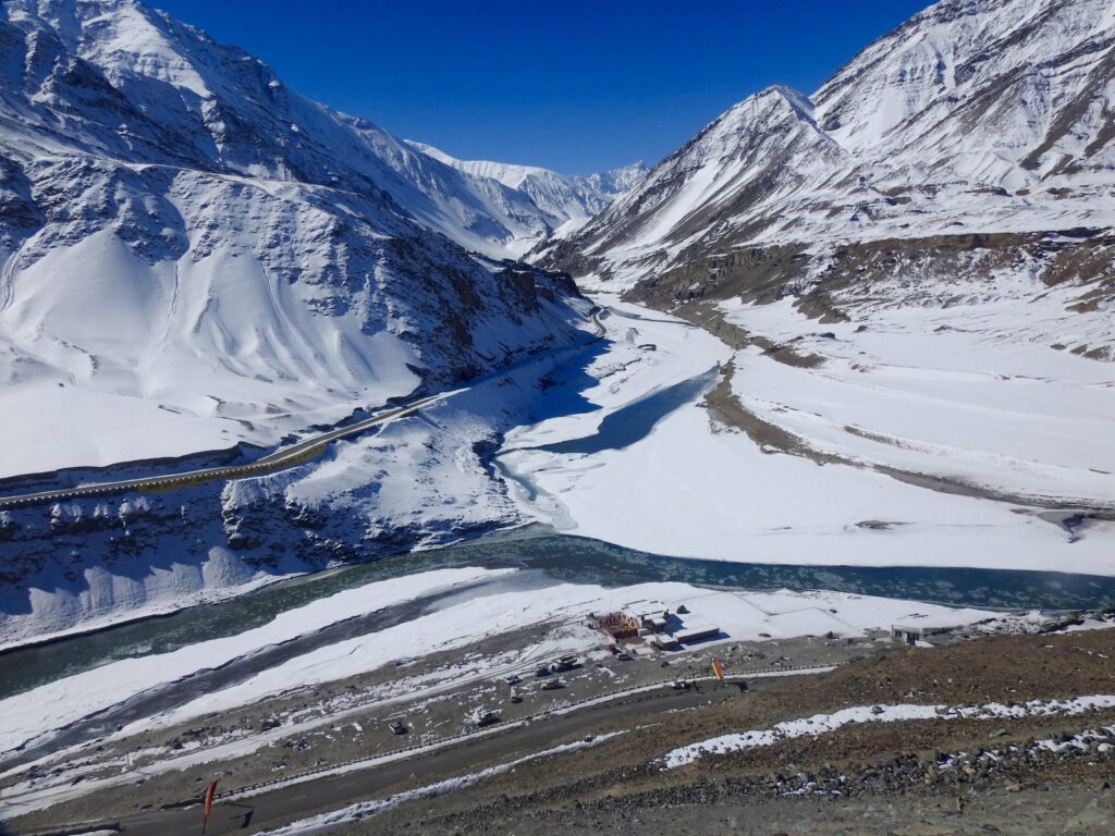 The frozen confluence of Indus and Zanskar rivers